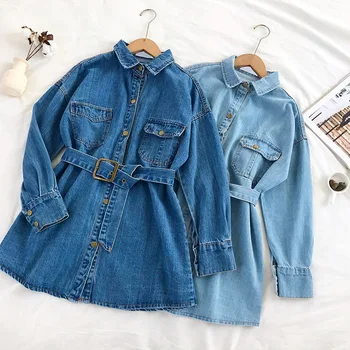 

Spring Autumn Long Slim Denim Jacket Womens Denim Shirt Coat Female Single-breasted Jeans Denim Coat Women Solid Denim Overcoat