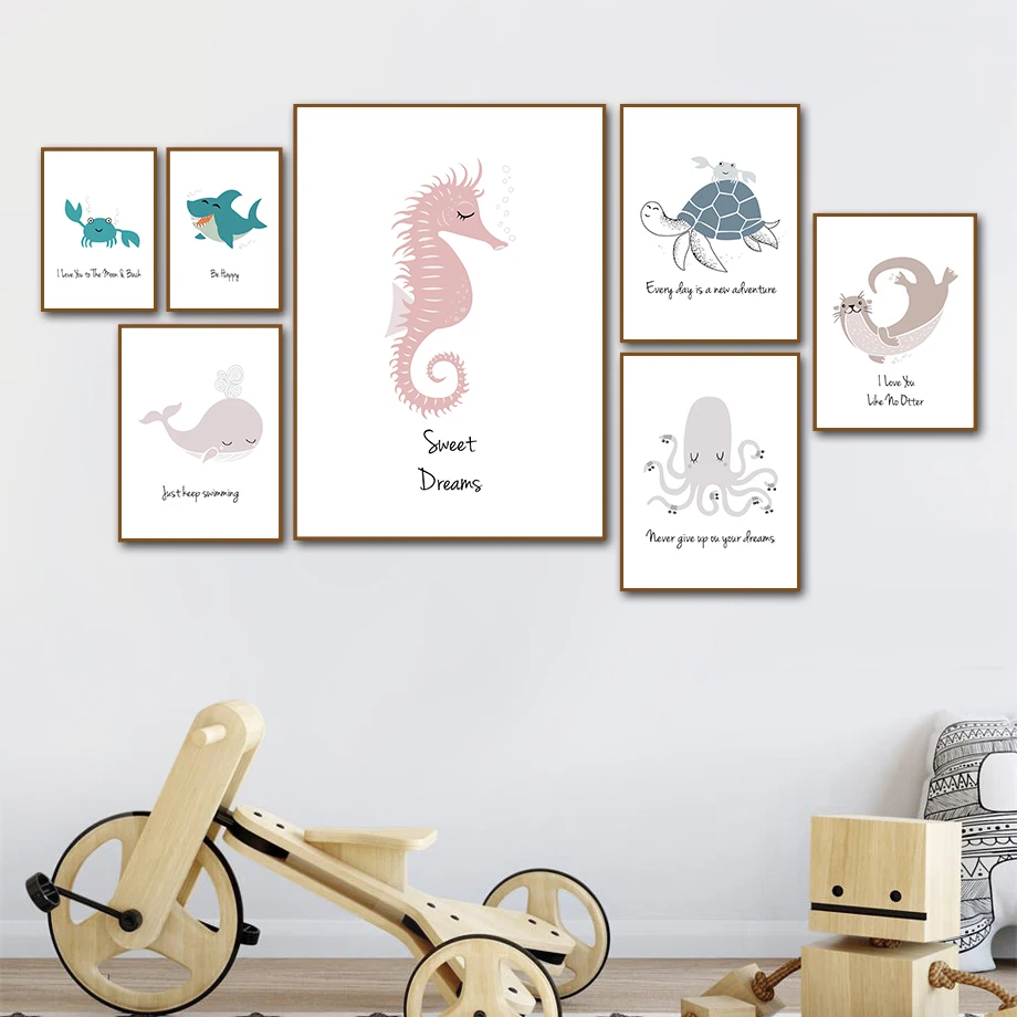 

Whale Shark Seahorse Sea Turtle Octopus Wall Art Canvas Painting Nordic Posters And Prints Wall Pictures Kids Room Nursery Decor