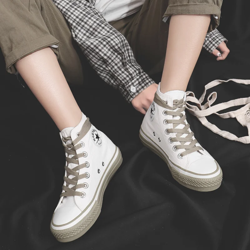 Модная женская парусиновая обувь с высоким берцем Новинка 2019 года милые