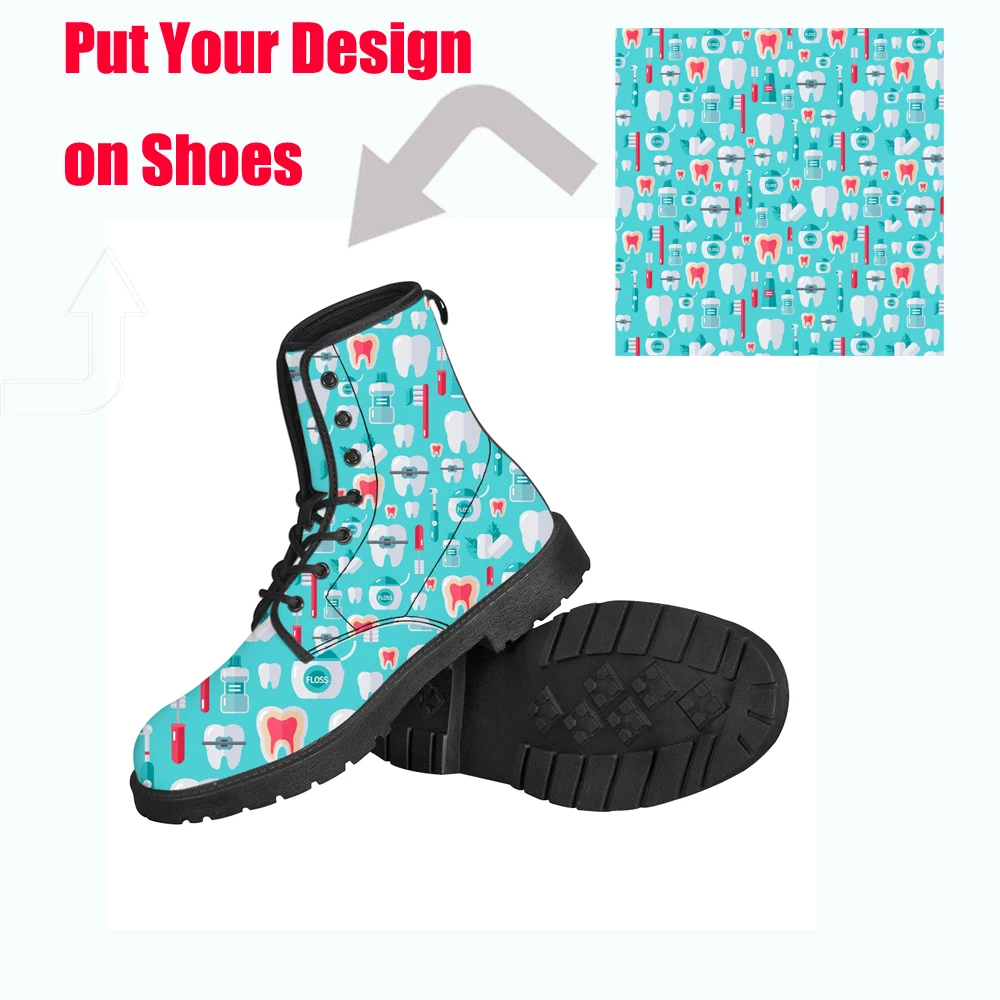 

FORUDESIGNS Customize Picture/Logo Pattern Women's Boots Leather High Quality Ladies PU Boots Lace-up Warm Boots for Teen Girls