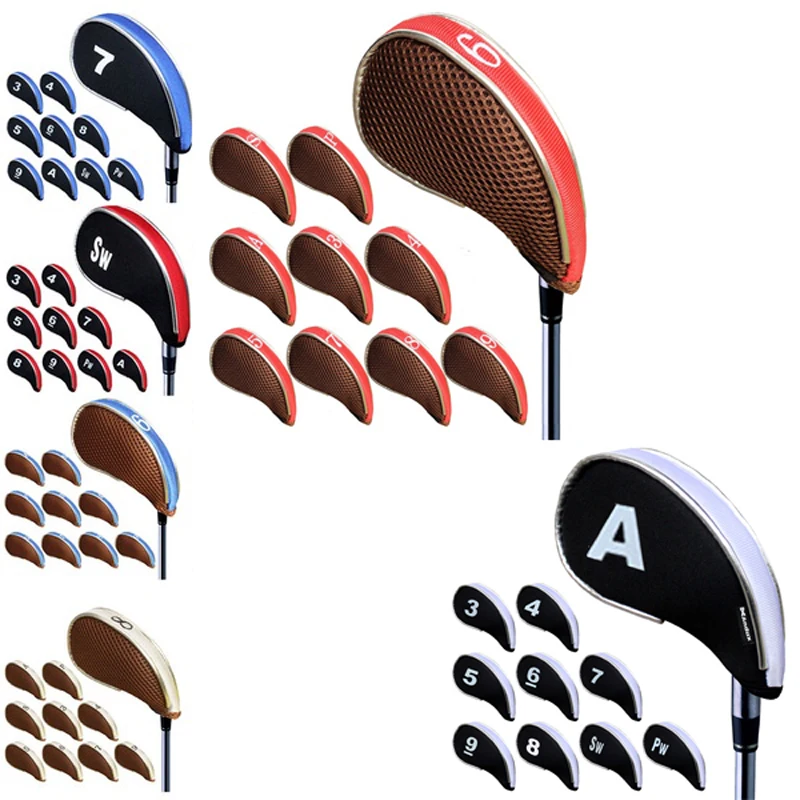Andux сетки железная головка клюшки для гольфа чехлы с застежкой-молнией левой и правой руки 10 шт./компл. MT/YB001 Кофе/красный