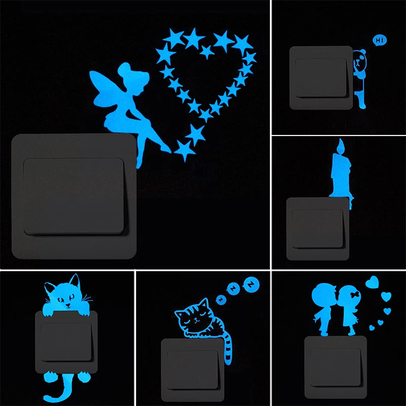 

Blue-Light Luminous Stickers Kids Fairy Stars Candle Cartoon Switch Stickers Funny Glowing Car Stickers For Kids Room Decor
