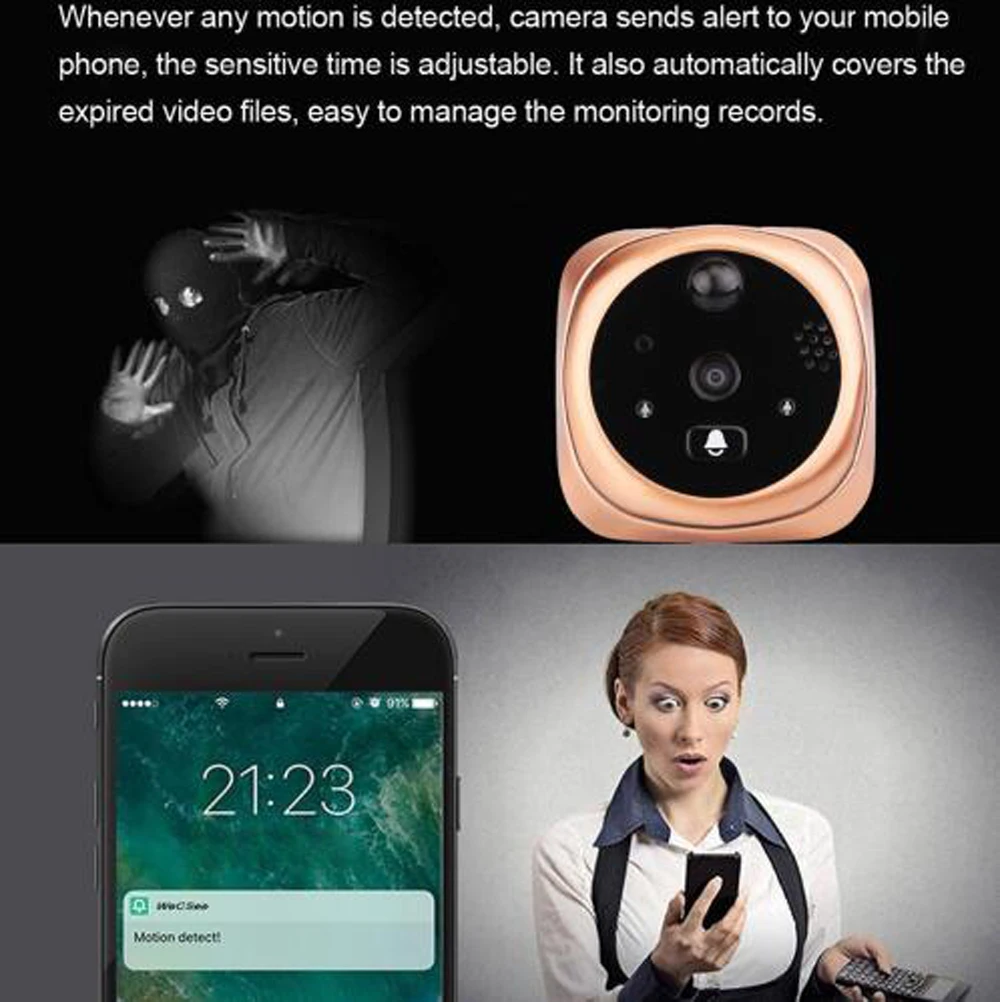 Door bell Peephole Camera Wifi Smart 4.3" Monitor Wireless Call APP Control IOS Andriod Alarm Monitor Delection Door Video Eyes