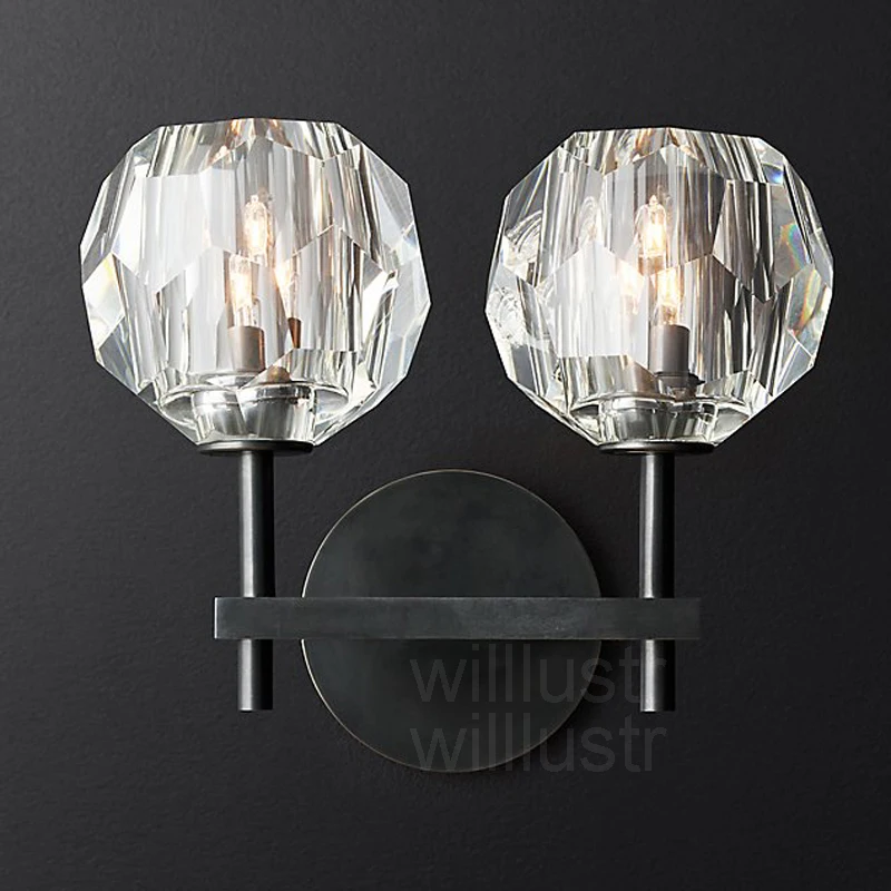Lâmpada de Parede Boule de Cristal Café do Hotel Cristal Moderna Único Duplo Arandela Restaurante Barra Cabeceira Loft América Iluminação k9 Luz 4 double sconce