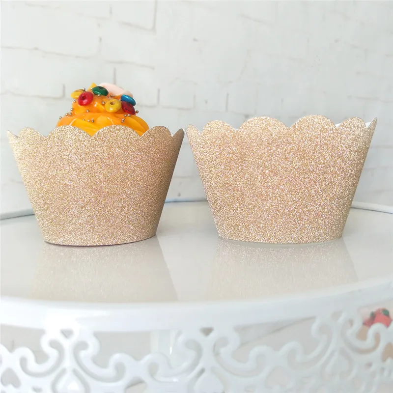 

12pcs Glitter Cupcake Wrapper Rose Gold Silver Birthday Wedding Baby Shower Bridal Shower Graduation Anniversary Party Decor