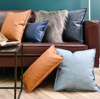 

Luxurious Home Decor Soft PU Leather Pillow Cover Grey Blue Orange Decorative Cushion Cover 30X50CM Sofa Throw Pillows