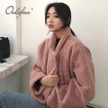 

Ordifree 2019 Autumn Winter Oversized Faux Fur Jacket Coat Outwear Warm Thick Lambswool Pink Women Parka Jacket