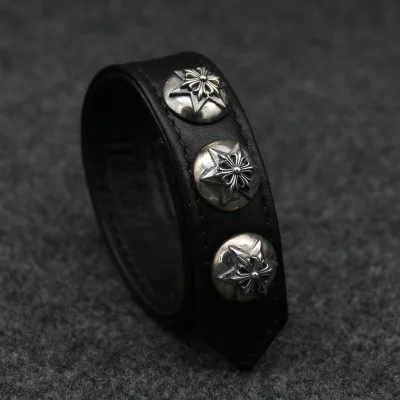 

100% S925 sterling silver leather bracelet personality fashion retro hip hop punk jewelry six-pointed star around the shape hot