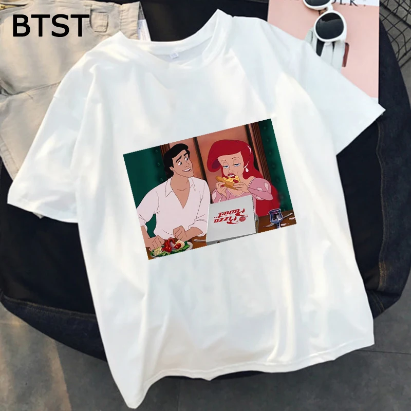 

Kawaii Ariel Eat Pizza Tee Shirt Femme Cotton Gothic Streetwear Harajuku Womens Clothing 2019 90s Tops Casual Aesthetic Tshirt