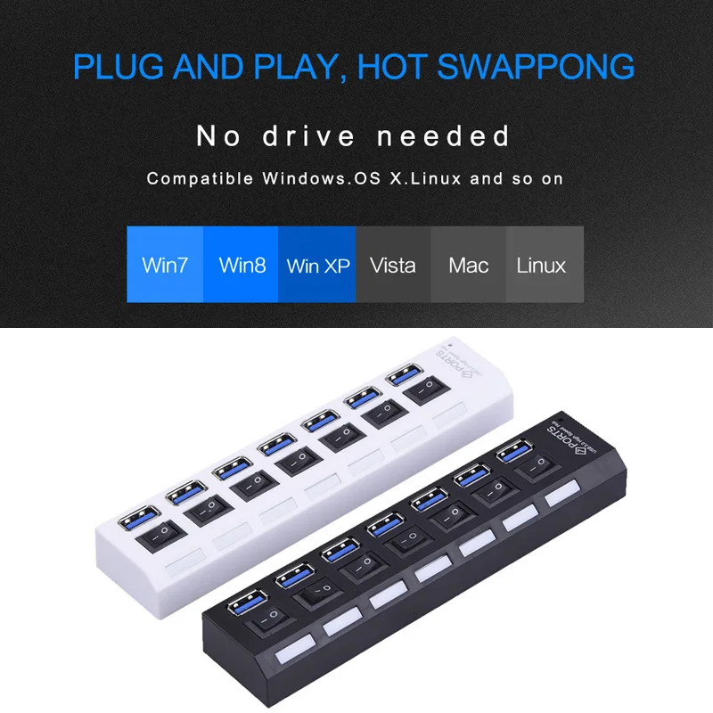 USB 3 0 Hub High Speed 5Gbps 7 Port USB Hub 3 0 Splitter On Off 5