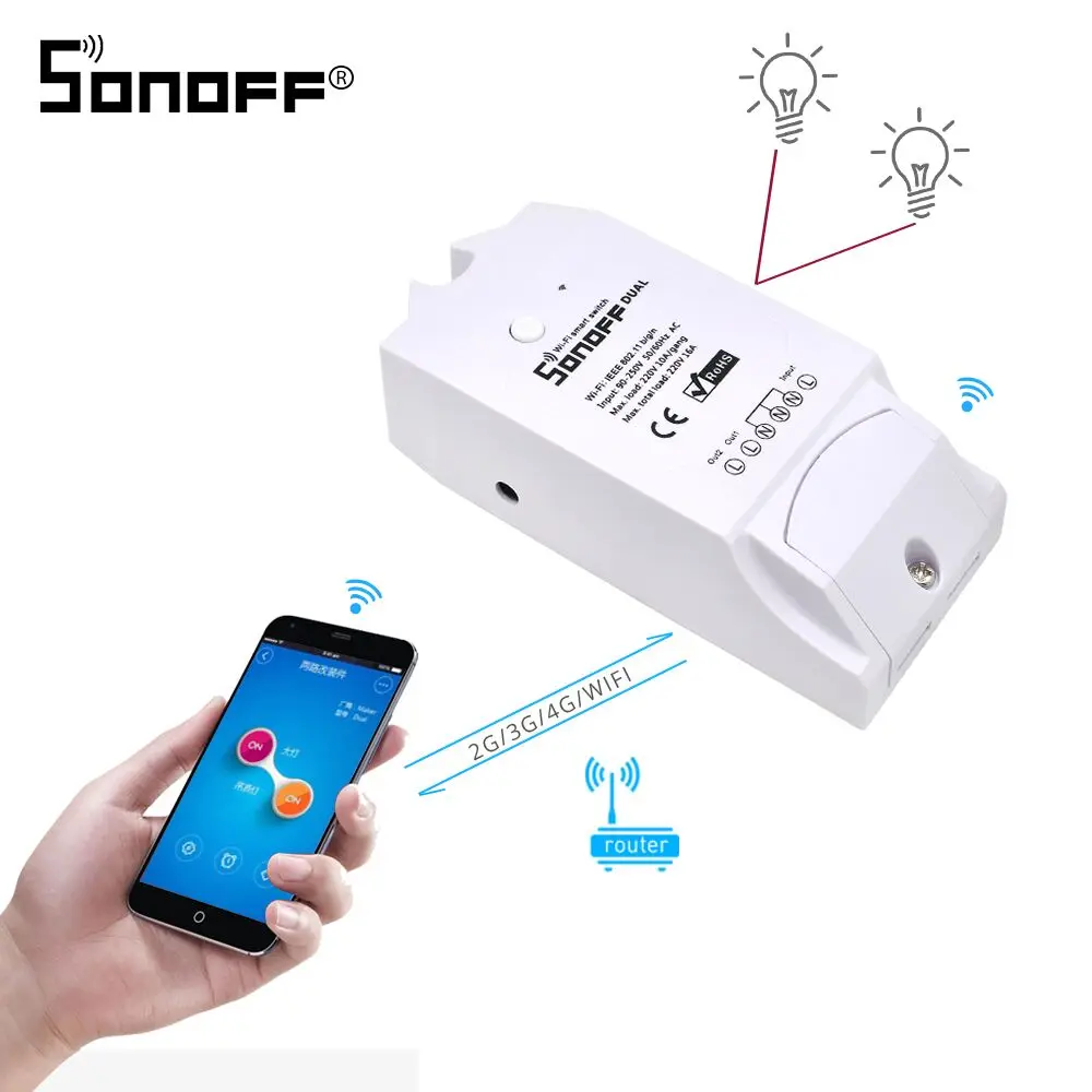 

SONOFF Dual 2ch Wifi Smart wireless Switch 15A 2500w/2 Gang 10A 2200w/1 Gang SONOFF IP66 Waterproof Case SONOFF Dr Din Rail Tray