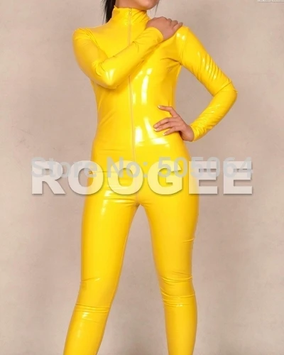 

Yellow cat suit latex Jumpsuits in higher quanlity level without feet with front zipper to waist(back)