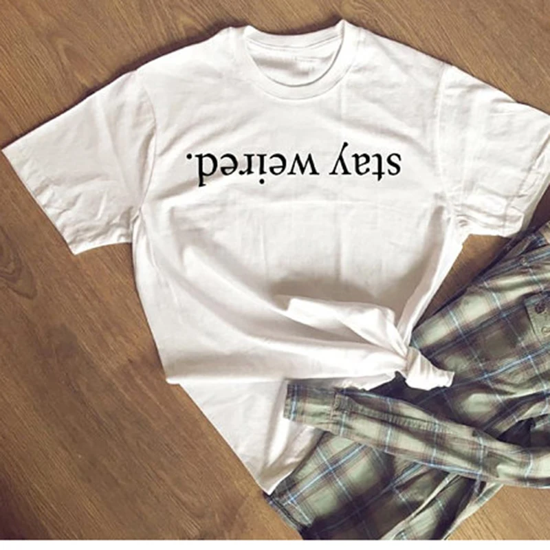 Размера плюс футболка мужские топы футболки летняя из хлопка Stay Weird Instagram рубашки
