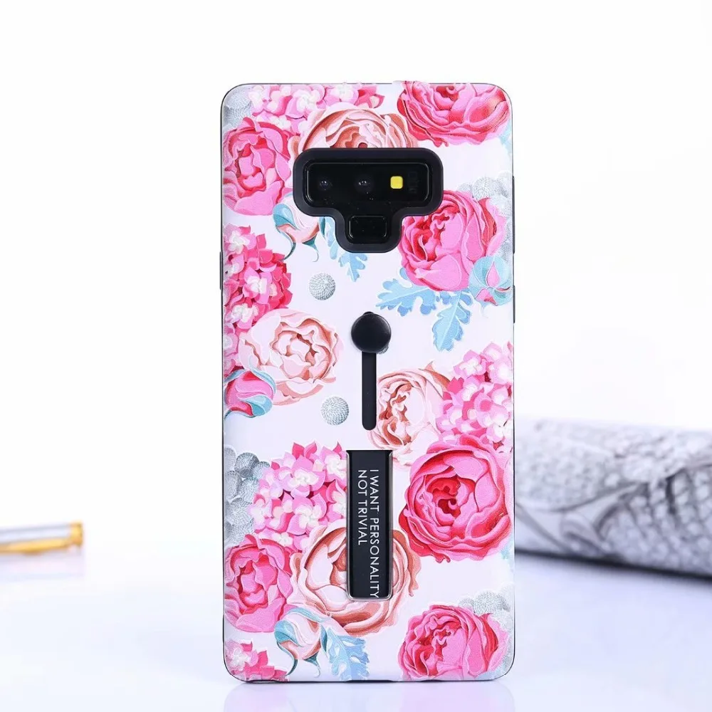 COOKZU For Samsung Galaxy S9 A8 2018 Fashion Flower Silicone Ring Phone Cases plus Case Hide Stand Holder Cover |