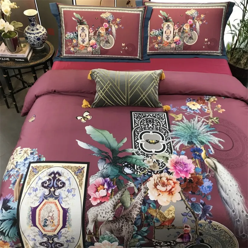 Sale Chinese Wind Animal Egyptian Cotton Royal Gongsatin Craft Extra Large Bedding, Down Quilt, Bed Sheet, Pillow Cover, 4pcs 1