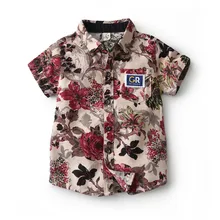 Повседневные рубашки с цветочным принтом для мальчиков летняя рубашка из хлопка для маленьких мальчиков детская блузка с короткими рукавами детская одежда для детей 2, 3, 4, 5, 6 лет