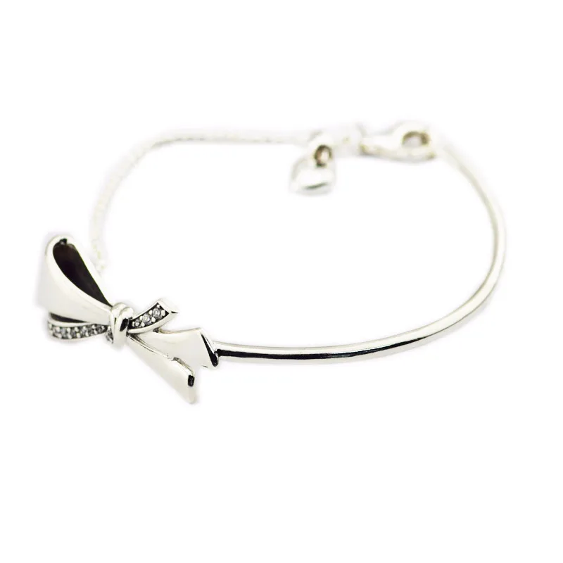

Authentic 925 Sterling Silver Brilliant Bow Bracelet With Clear CZ for Women Fit Charm Beads DIY Fine Jewelry SLB057