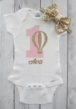 

personalized name Hot Air Balloon first birthday bodysuit onepiece cake mesh tutu romper Outfit Set baby shower party favors