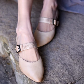 

Artmu Original Fashion Pointed Toe Women Shoes Mary Janes Buckle Flats Shoes Handmade Leather Sandals Lady zapatos mujer