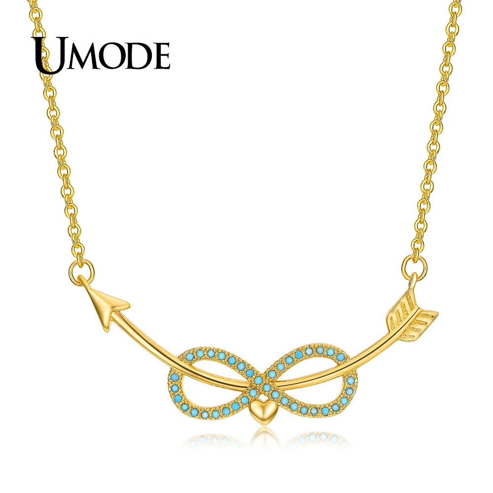 

UMODE New Cute Lake Blue Infinity Love Heart Pendant Necklaces for Women & Couple Curved Cupid's Arrows Crystal Pendant UN0242A