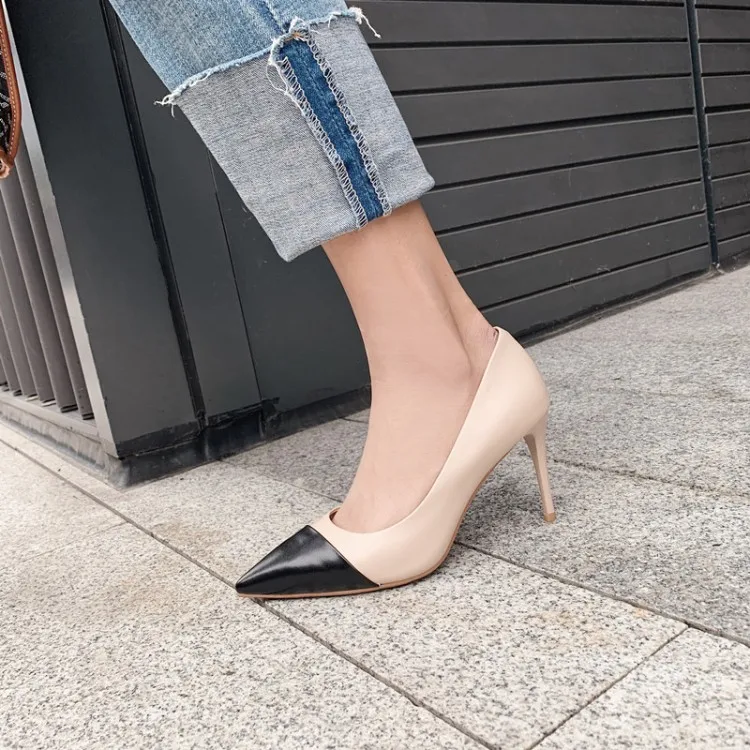 Big Size 9 10 11 12 ladies high heels women shoes woman pumps Colour-matched pointed shallow-mouth slim-heeled shoes