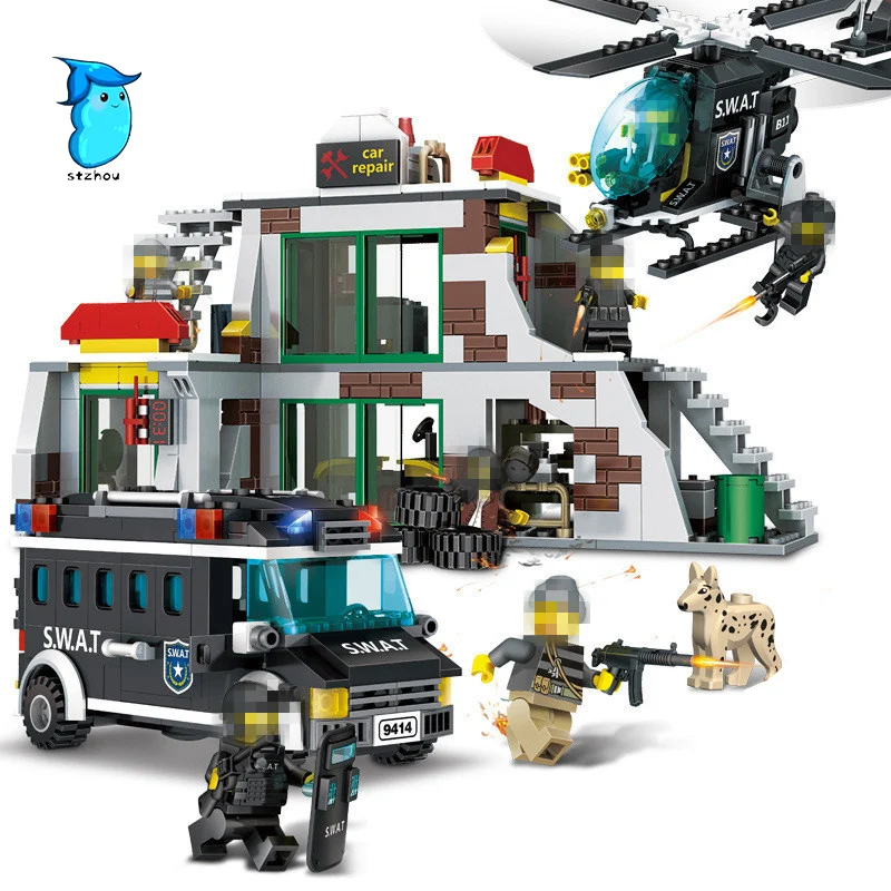 

StZhou The swat raid terrorists dens Blocks 703pcs Bricks Building Blocks Sets Models Educational Toys For Children