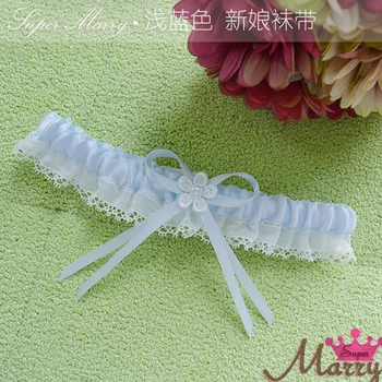 

Light blue Sexy the bride Leg Garter Women Girl Lace flowers faux pearl Marriage Ceremony Wedding decoration