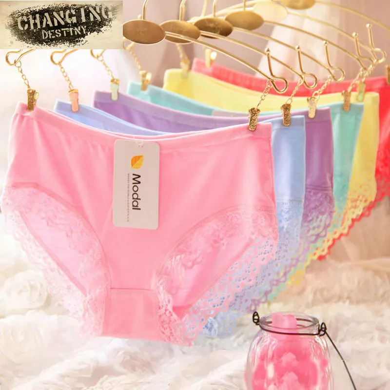 

2018 Modal Cotton High Elasticity Candy Color Women Briefs Underwear Sexy Lace Girls Lady Underpants Knickers Panty M XL