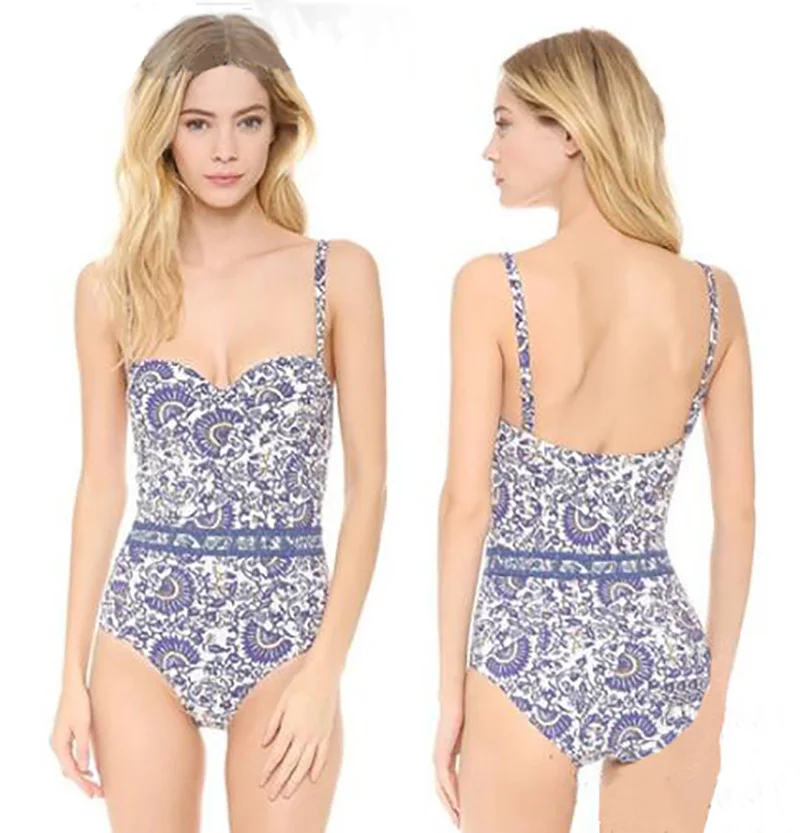 

New Floral Print One Piece Swimsuit Floral Bikinis Women 2016 Sexy Bathing Suits Monokini Retro Bandeau Swimwear Beach Bodysuit