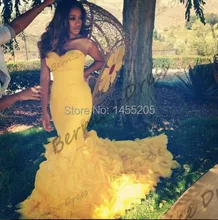 Robe De Soiree Schatz Gelb Satin Meerjungfrau Langes Abendkleid 2014 Neue Ankunft Abendkleider Lange Elegante Abendkleider 2015