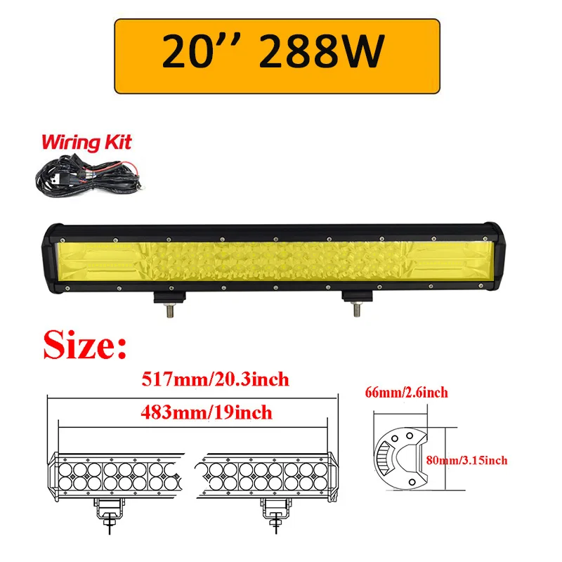 Auxtings 20 дюймов желтый светодиод 4x4 внедорожный светильник для 4WD грузовиков внедорожников ATV трейлеров балок Янтарный рабочий светильник для вождения противотуманных фар - Цвет: 20inch with wiring