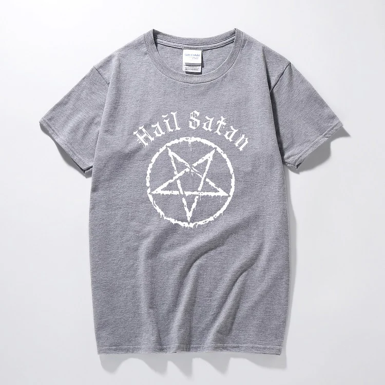 Футболка с надписью «Hail satan», пентаграмма в стиле рок, гот unholy satanic punk, эмо, альтернативный подарок, модная уличная футболка, homme - Цвет: Серый
