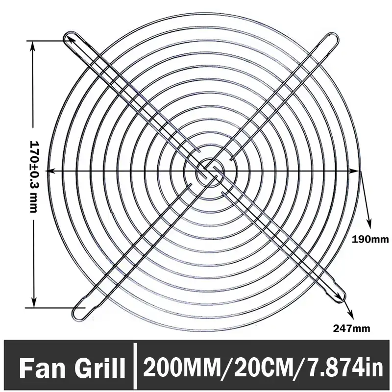 Metal 200mm PC Computer Fan Grill Mounting Finger Guard Protection Cover,Pack of 2