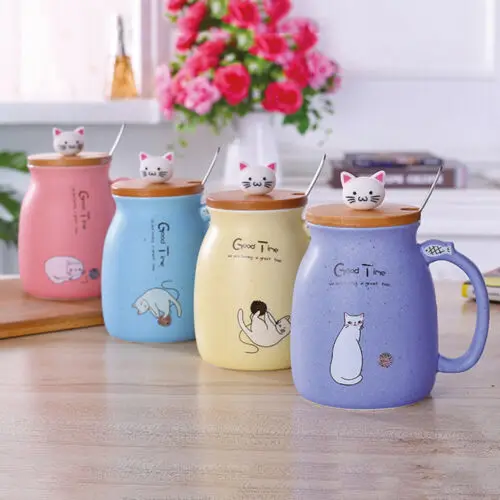 

Cute Cartoon Sesame Cat Heat-resistant Cup Color With Lid Cup Milk Coffee Mug