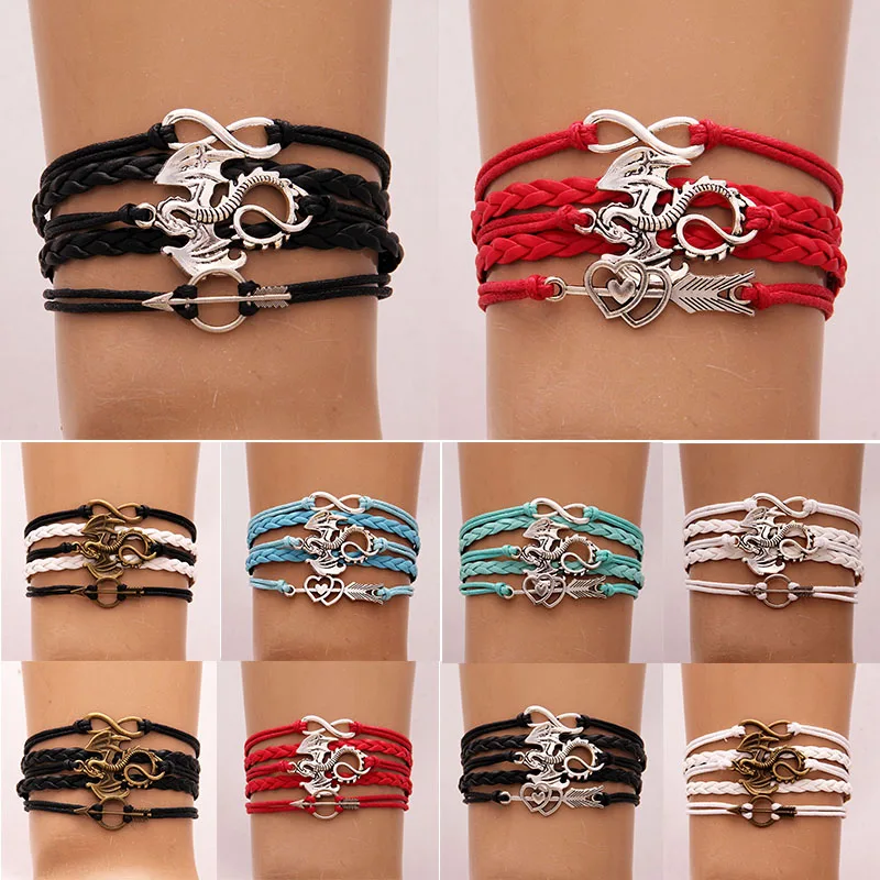 Дропшиппинг бесконечный Дракон стрела браслет из искусственной кожи Плетеный браслет и браслеты ювелирные изделия Рождественский подарок 13 цветов