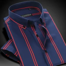 Бренд британский стиль, двойная полосатая рубашка для мужчин, короткий рукав, Повседневная хлопковая мода, вечерние деловые мужские летние рубашки 4XL