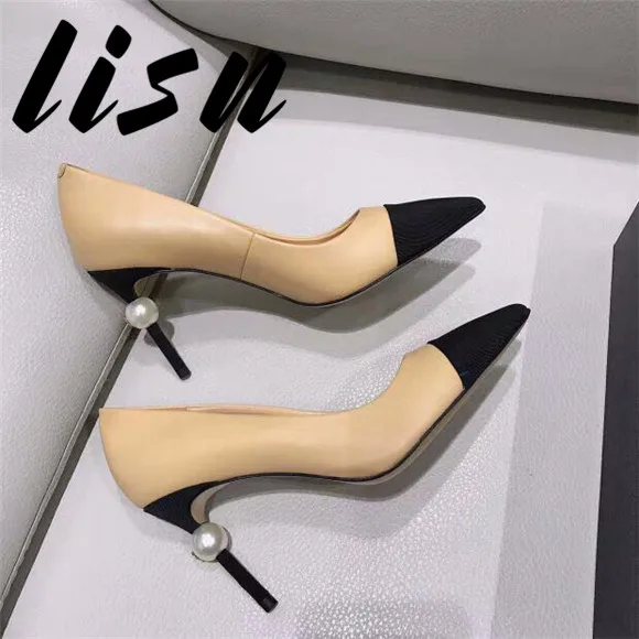 

LISN New Black Beige Pointed Toe Pumps Slip On Thin HIgh Heel Pumps Sandals Shoes Women Dress Pumps
