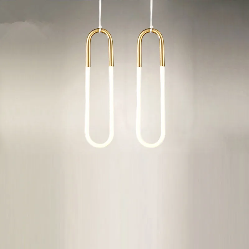 

Nordic modern U iron led pendant light single bedroom bedside type U Restaurant bar hanging lighting