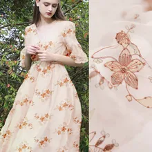 140 см широкая вышитая бисером шелковая органза пряжа на заказ Высококачественная шелковая ткань Высококачественная шелковая юбка ткань свадебное платье ткань