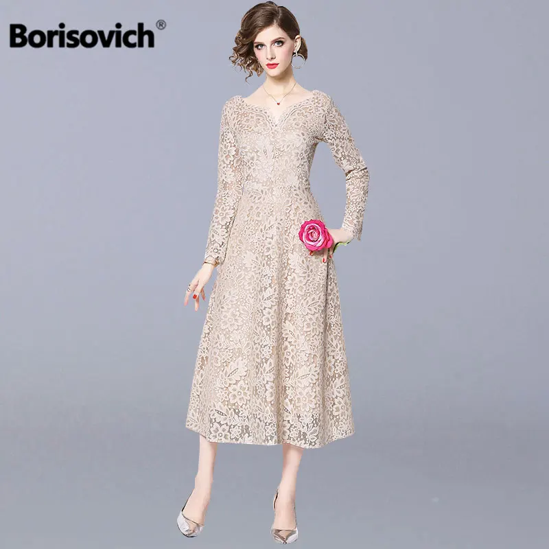 Женское кружевное длинное платье Borisovich Повседневное трапециевидной формы с