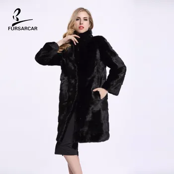 

FURSARCAR 2019 New Real Black Mink Fur Coat X-Long Women Real Fur Coats Winter Jacket Full Pelt Pocket Genuine Mink Fur Coats