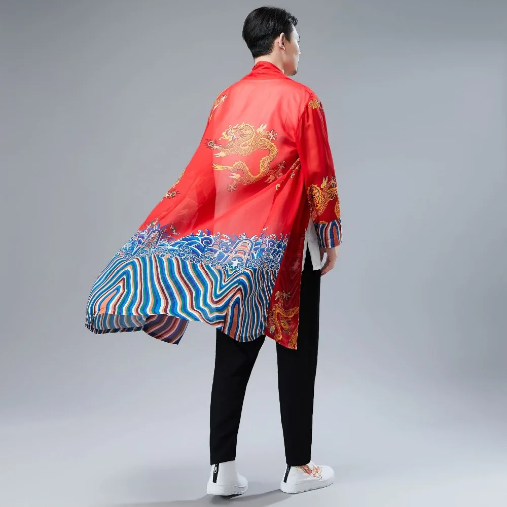 LZJN 2019 Japanese Kimono Cardigan Men Dragon Pattern Print Long Kimono Cardigan Men Thin Mens Kimono Cardigan Jacket Coat  (31)