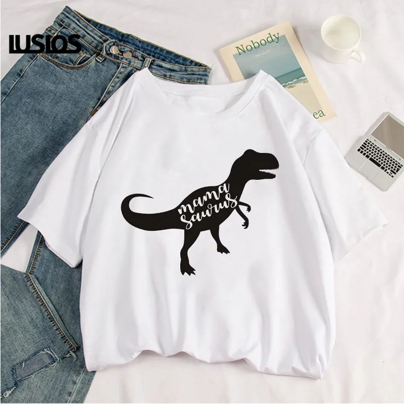 LUSLOS Mamasaurus рубашка с принтом &quotдинозавр&quot Женская летняя футболка коротким