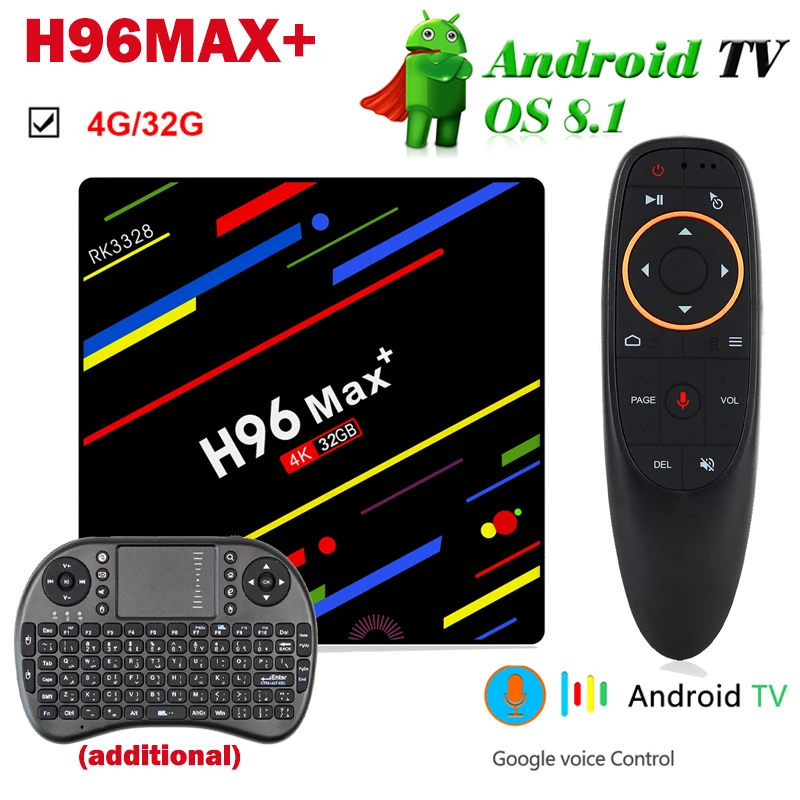 

Android 8.1 H96 MAX+ TV Box 4GB/32GB ROM RK3328 Quad core 2.4G Wifi USB 3.0 Media Player Set Top Box +Air Mouse Remote Control