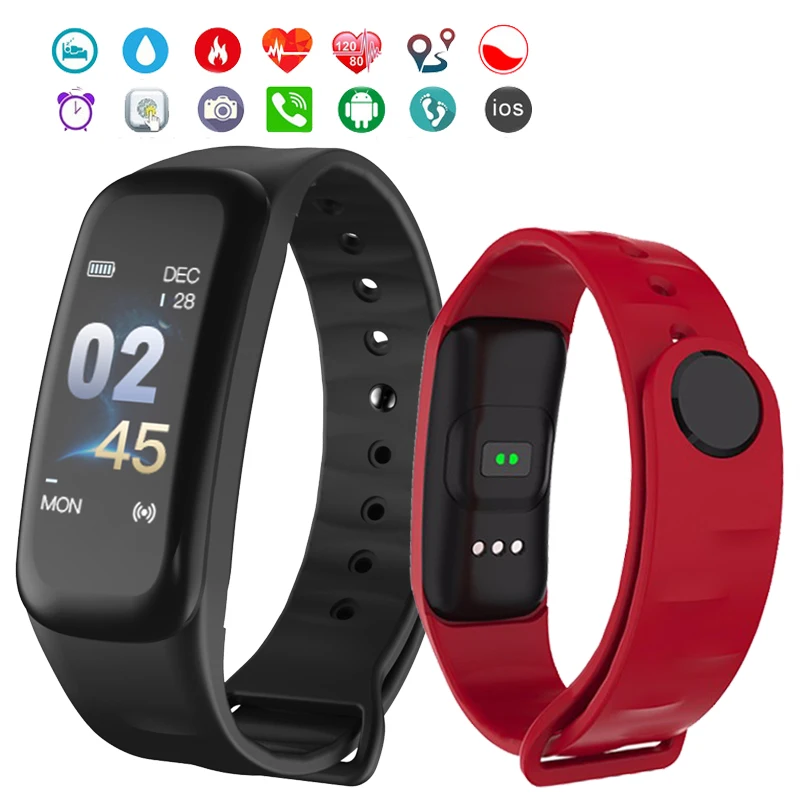 

2018 Smart Sports Watch C1 Blood Pressure Heart rate monitor fitness tracker pedometer bracelet IP67 waterproof smart bracelet