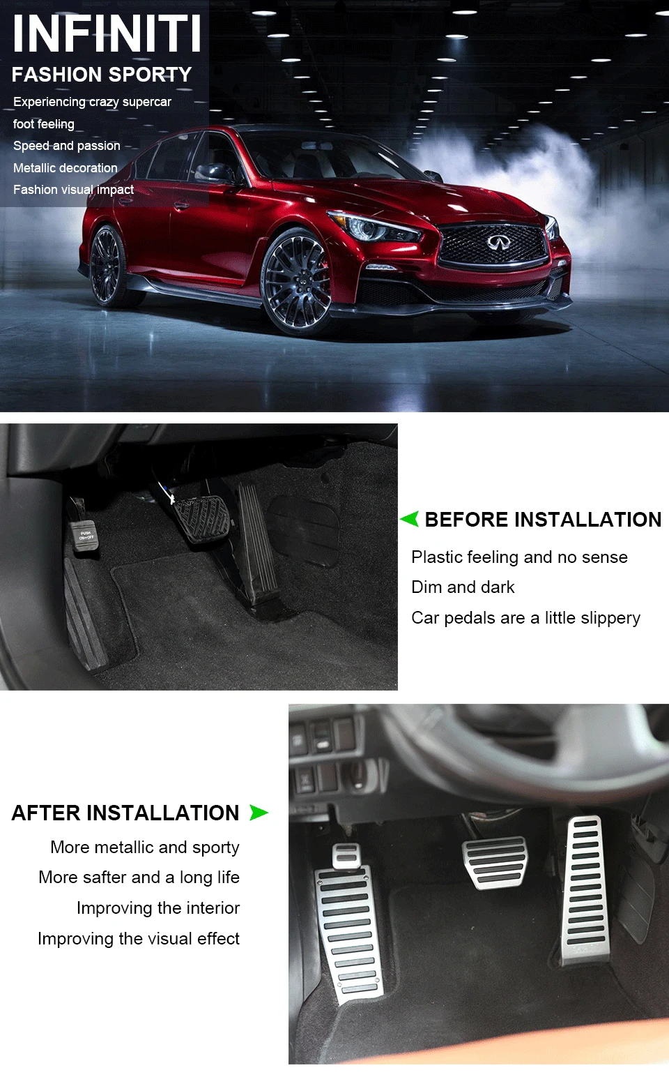 Savanini Подножка педаль тормоза и газа колодки для Infiniti Q50 QX50 Q70 QX70 Q60G37 M25 EX FX авто автомобили. Алюминий без сверления