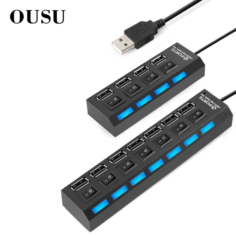 OUSU высокое Скорость мини usb-концентратор с несколькими портами 3,0 4 7 Порты USB разветвитель переключатель хаб 2,0 USB концентратор с Мощность адаптера компьютера ПК Аксессуары