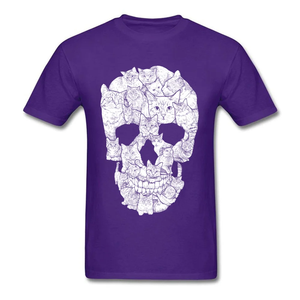 Sketchy Cat Skull Wholesale Short Sleeve Camisa T Shirt 100% Cotton O-Neck Men T Shirt Casual Tee-Shirt Summer Autumn Sketchy Cat Skull purple