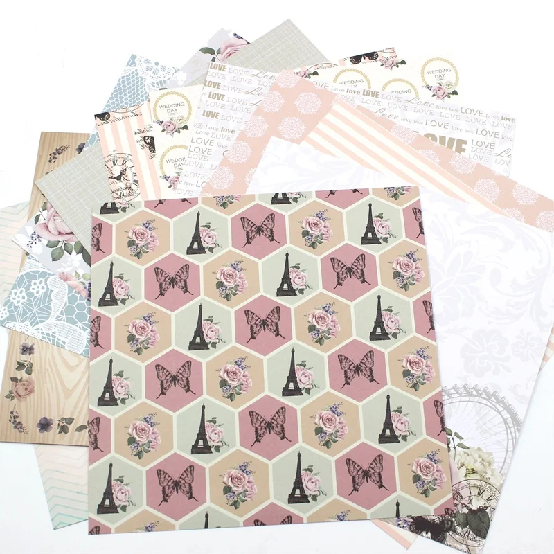 

ZFPARTY 12pcs 6" Single-side Printed Flower Tower pattern creative papercraft art paper handmade scrapbooking kit set book