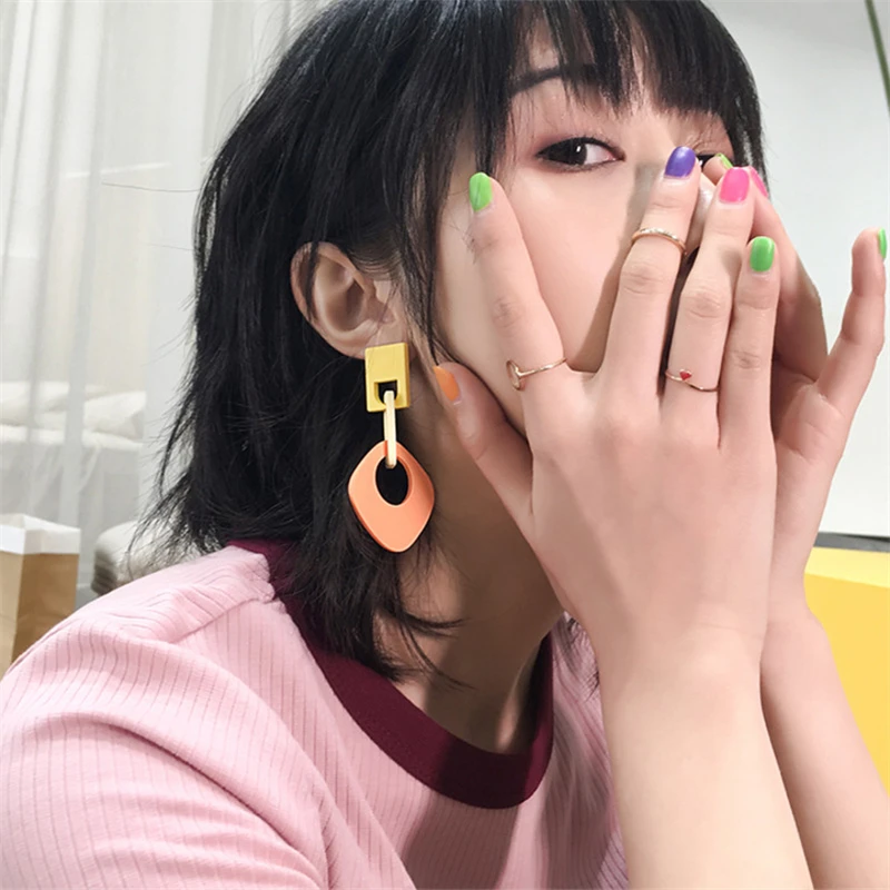 HUANZHI 2019 новые корейские стильные S925 Красочные Геометрические Квадратные